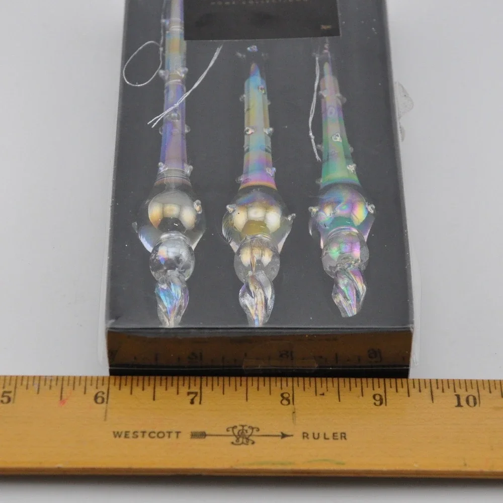 Robert Stanley Icicle Ornaments 3pc Iridescent Glass New Holiday Decor 2021‎